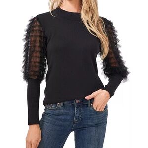 CeCe Sheer Ruffled Balloon Sleeve Sweater